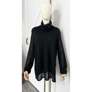 CHACOK France Size S Cowl Neck Knit Layered Tunic Sweater Black Kid Mohair Artsy